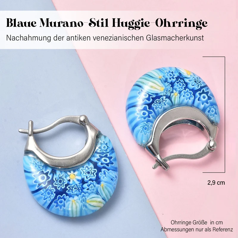 Mehrfarbige Huggie-Ohrringe im Murano-Stil, Edelstahl