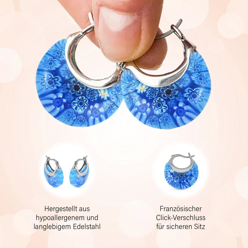 Mehrfarbige Huggie-Ohrringe im Murano-Stil, Edelstahl