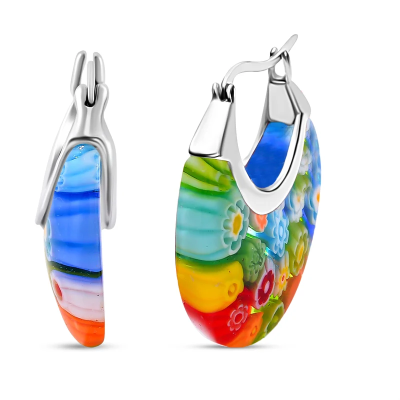 Mehrfarbige Huggie-Ohrringe im Murano-Stil, Edelstahl