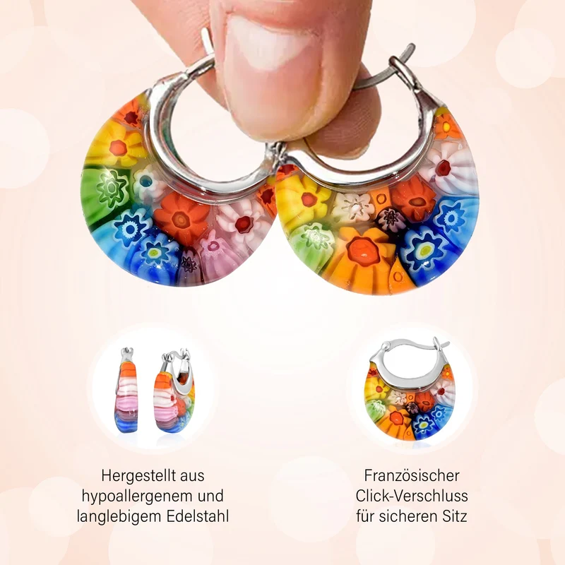 Mehrfarbige Huggie-Ohrringe im Murano-Stil, Edelstahl