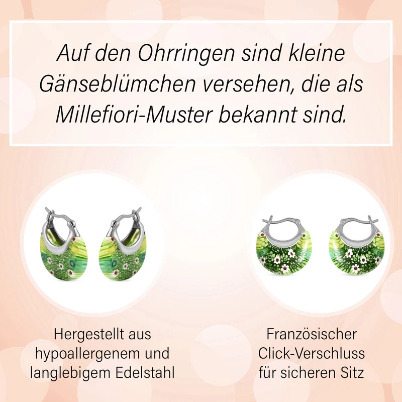 Mehrfarbige Huggie-Ohrringe im Murano-Stil, Edelstahl