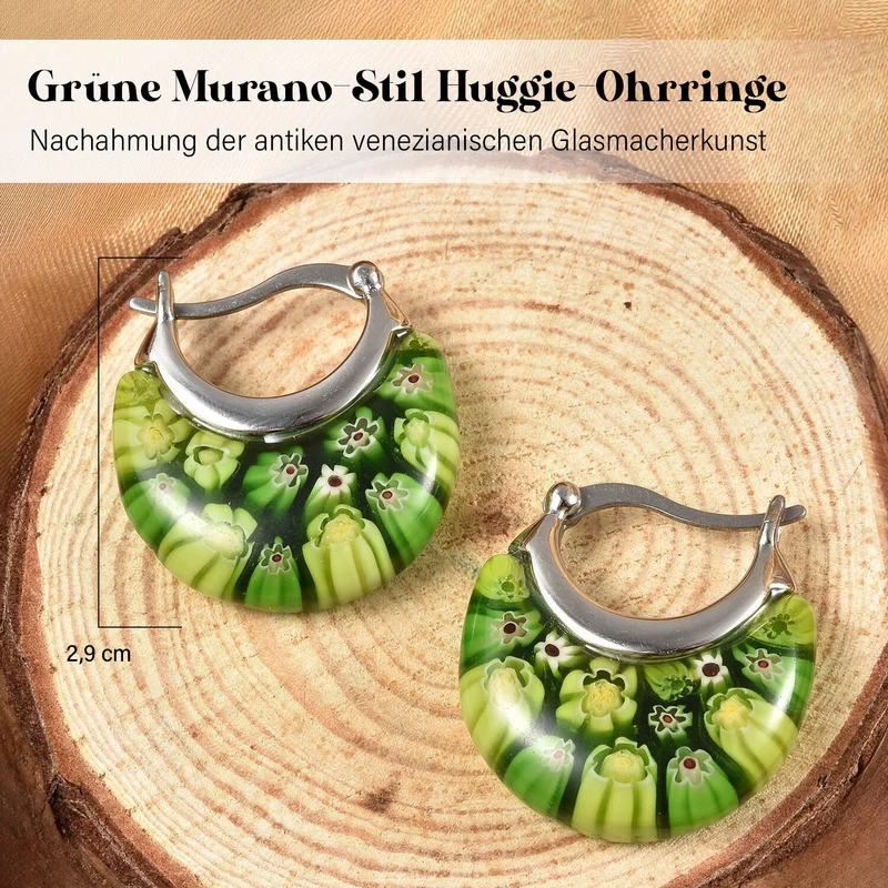 Mehrfarbige Huggie-Ohrringe im Murano-Stil, Edelstahl
