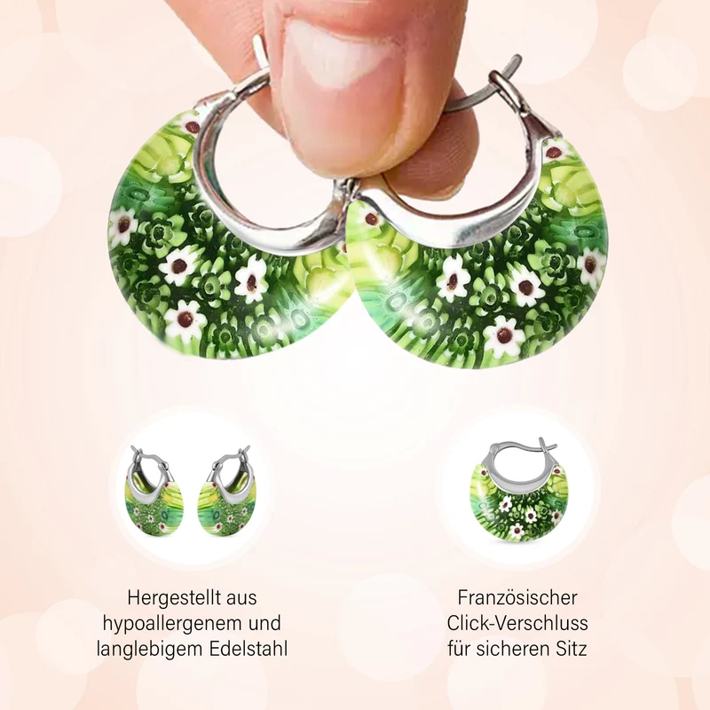Mehrfarbige Huggie-Ohrringe im Murano-Stil, Edelstahl