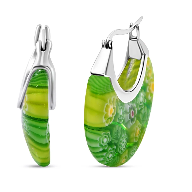 Mehrfarbige Huggie-Ohrringe im Murano-Stil, Edelstahl