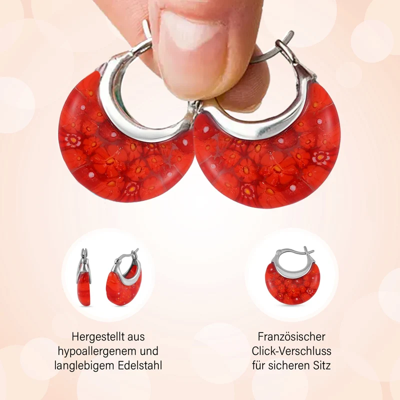 Mehrfarbige Huggie-Ohrringe im Murano-Stil, Edelstahl