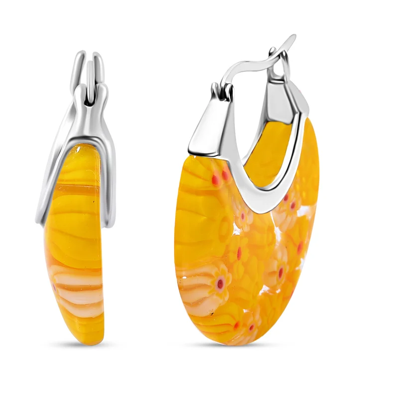 Mehrfarbige Huggie-Ohrringe im Murano-Stil, Edelstahl