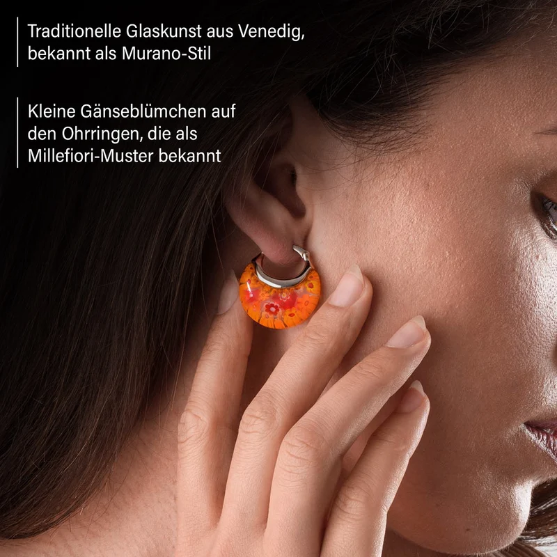 Mehrfarbige Huggie-Ohrringe im Murano-Stil, Edelstahl