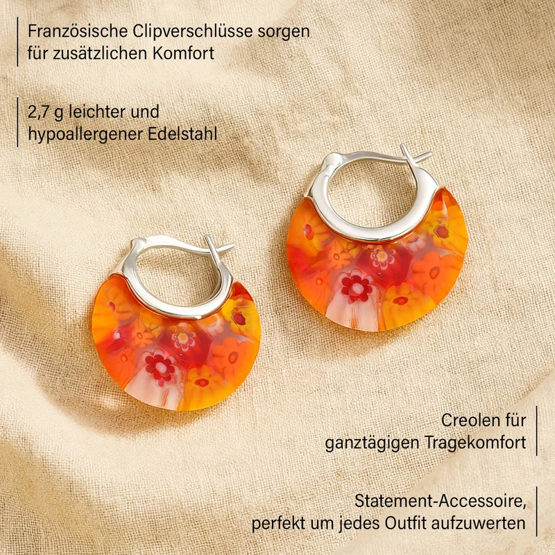 Mehrfarbige Huggie-Ohrringe im Murano-Stil, Edelstahl
