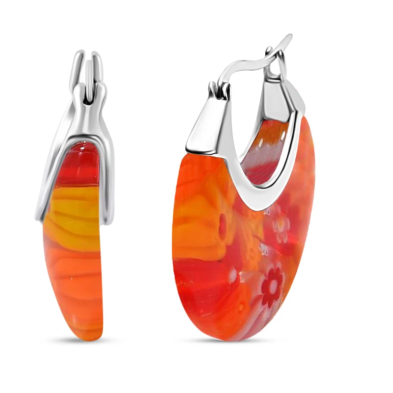 Mehrfarbige Huggie-Ohrringe im Murano-Stil, Edelstahl