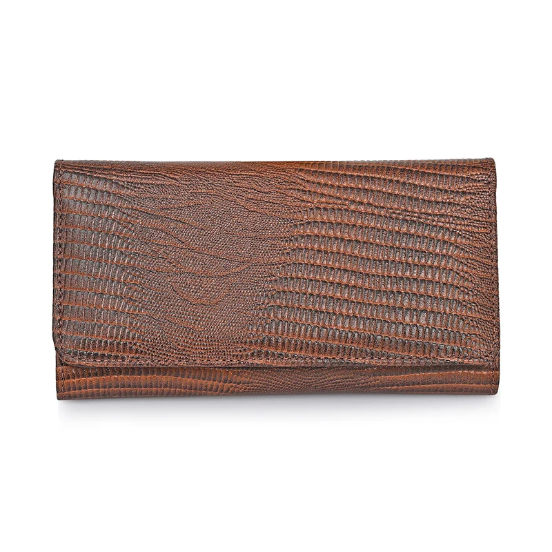 LA MAREY Geldbörse aus Leder mit RFID Schutz und Eidechsen Prägung, 18,4 x 10,2 cm, Schwarz
