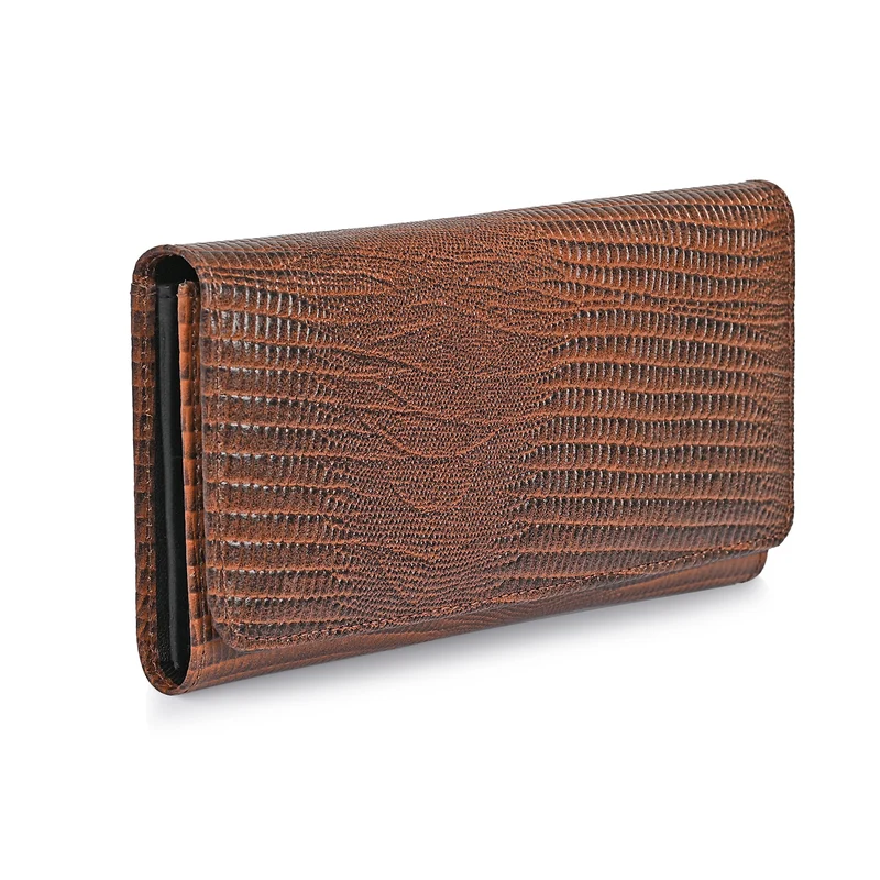 LA MAREY Geldbörse aus Leder mit RFID Schutz und Eidechsen Prägung, 18,4 x 10,2 cm, Schwarz