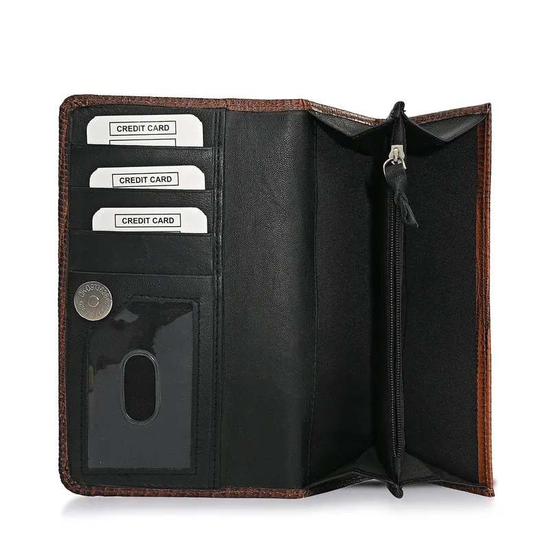 LA MAREY Geldbörse aus Leder mit RFID Schutz und Eidechsen Prägung, 18,4 x 10,2 cm, Schwarz