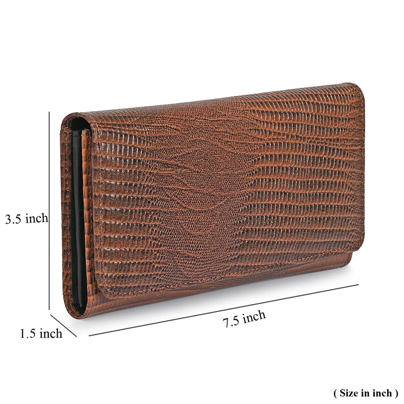 LA MAREY Geldbörse aus Leder mit RFID Schutz und Eidechsen Prägung, 18,4 x 10,2 cm, Schwarz