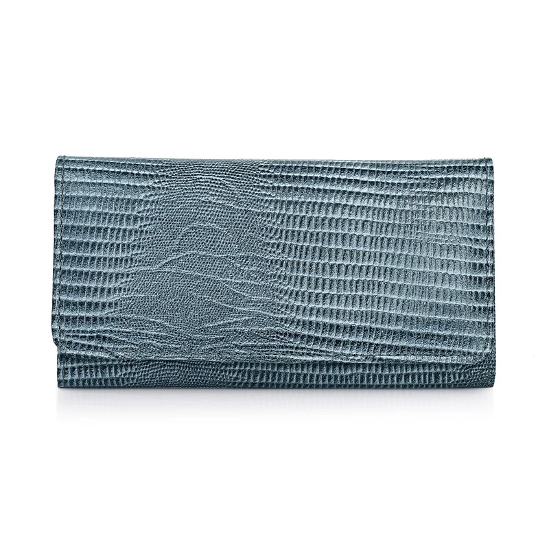 LA MAREY Geldbörse aus Leder mit RFID Schutz und Eidechsen Prägung, 18,4 x 10,2 cm, Schwarz