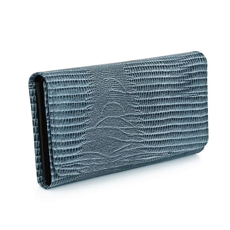 LA MAREY Geldbörse aus Leder mit RFID Schutz und Eidechsen Prägung, 18,4 x 10,2 cm, Schwarz