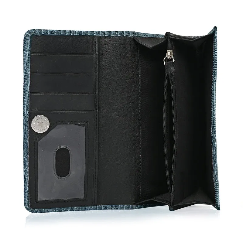 LA MAREY Geldbörse aus Leder mit RFID Schutz und Eidechsen Prägung, 18,4 x 10,2 cm, Schwarz