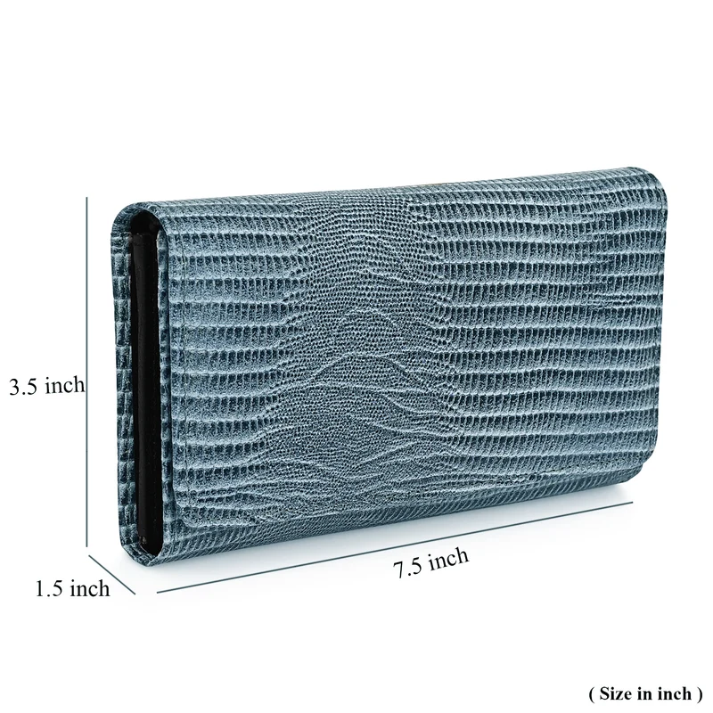 LA MAREY Geldbörse aus Leder mit RFID Schutz und Eidechsen Prägung, 18,4 x 10,2 cm, Schwarz