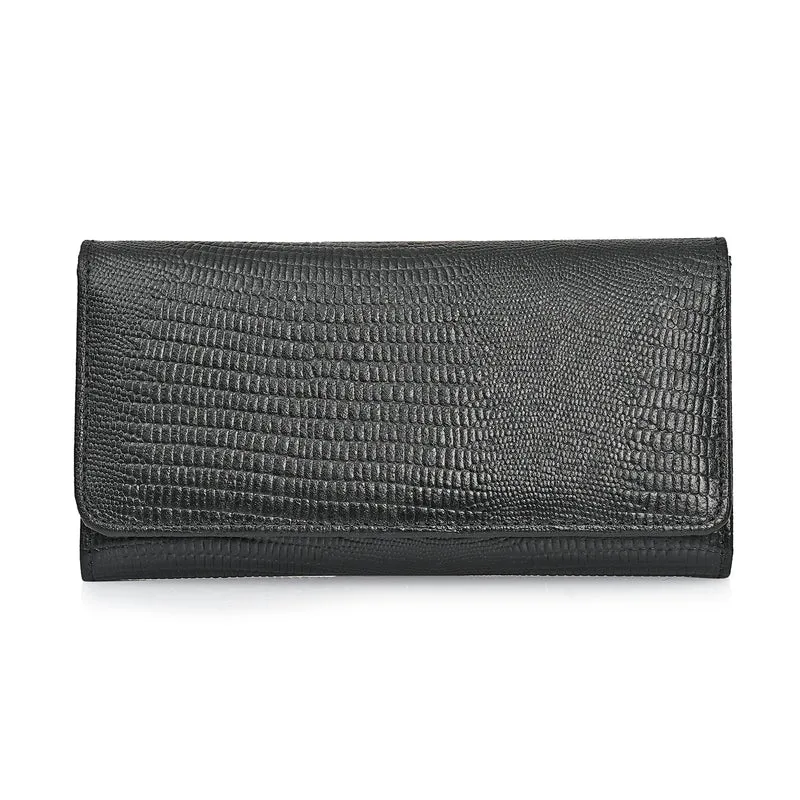 LA MAREY Geldbörse aus Leder mit RFID Schutz und Eidechsen Prägung, 18,4 x 10,2 cm, Schwarz
