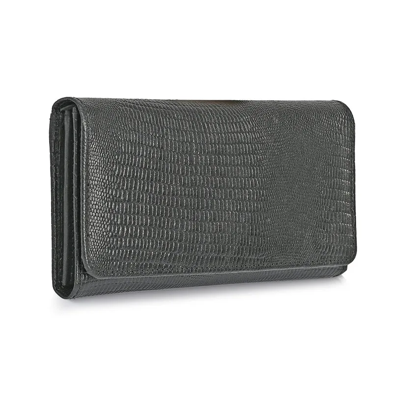 LA MAREY Geldbörse aus Leder mit RFID Schutz und Eidechsen Prägung, 18,4 x 10,2 cm, Schwarz