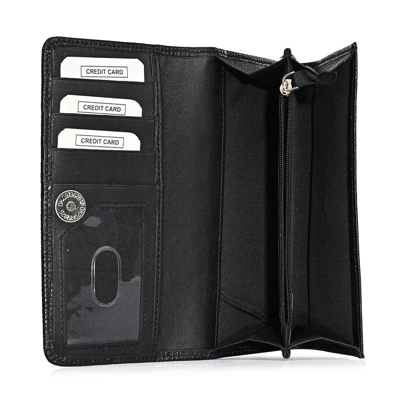 LA MAREY Geldbörse aus Leder mit RFID Schutz und Eidechsen Prägung, 18,4 x 10,2 cm, Schwarz