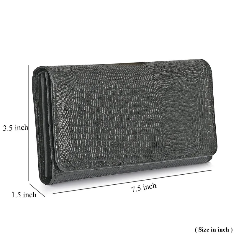 LA MAREY Geldbörse aus Leder mit RFID Schutz und Eidechsen Prägung, 18,4 x 10,2 cm, Schwarz