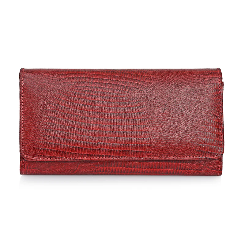 LA MAREY Geldbörse aus Leder mit RFID Schutz und Eidechsen Prägung, 18,4 x 10,2 cm, Schwarz