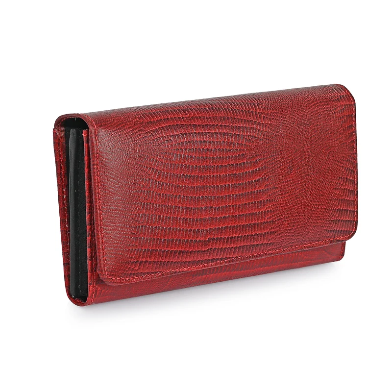 LA MAREY Geldbörse aus Leder mit RFID Schutz und Eidechsen Prägung, 18,4 x 10,2 cm, Schwarz