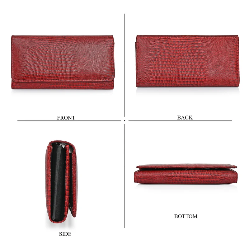 LA MAREY Geldbörse aus Leder mit RFID Schutz und Eidechsen Prägung, 18,4 x 10,2 cm, Schwarz