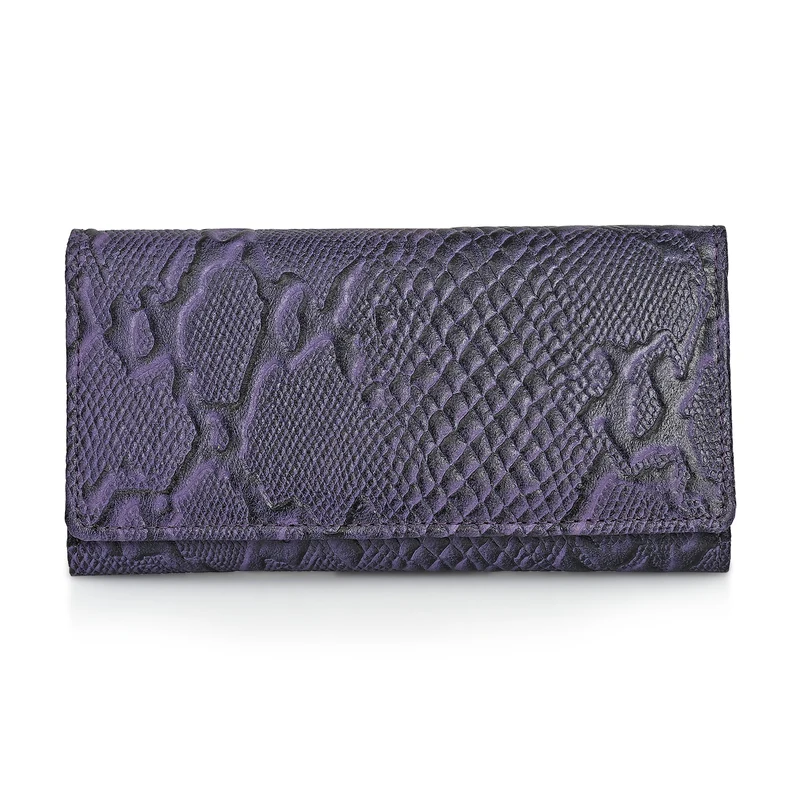 LA MAREY Geldbörse aus Leder mit RFID Schutz und Python Prägung, 18,4 x 10,2 cm, Cremeweiß