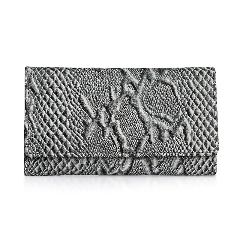 LA MAREY Geldbörse aus Leder mit RFID Schutz und Python Prägung, 18,4 x 10,2 cm, Cremeweiß