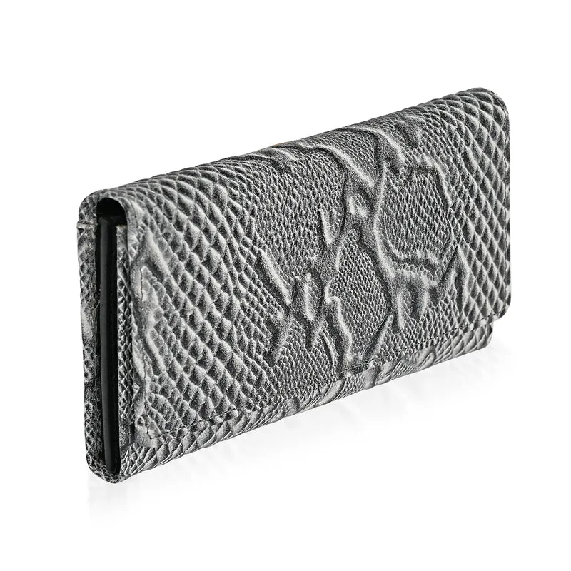 LA MAREY Geldbörse aus Leder mit RFID Schutz und Python Prägung, 18,4 x 10,2 cm, Cremeweiß