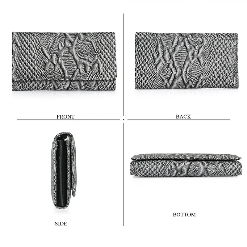 LA MAREY Geldbörse aus Leder mit RFID Schutz und Python Prägung, 18,4 x 10,2 cm, Cremeweiß