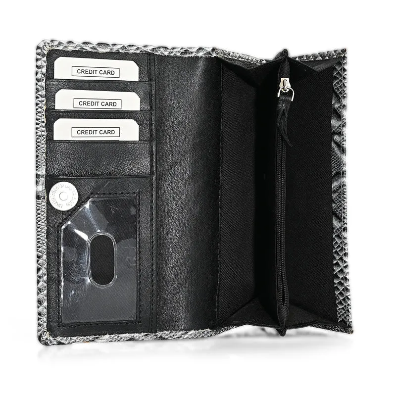 LA MAREY Geldbörse aus Leder mit RFID Schutz und Python Prägung, 18,4 x 10,2 cm, Cremeweiß