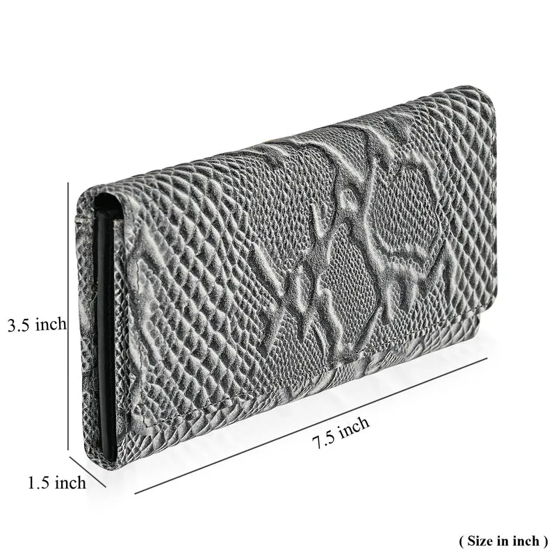 LA MAREY Geldbörse aus Leder mit RFID Schutz und Python Prägung, 18,4 x 10,2 cm, Cremeweiß