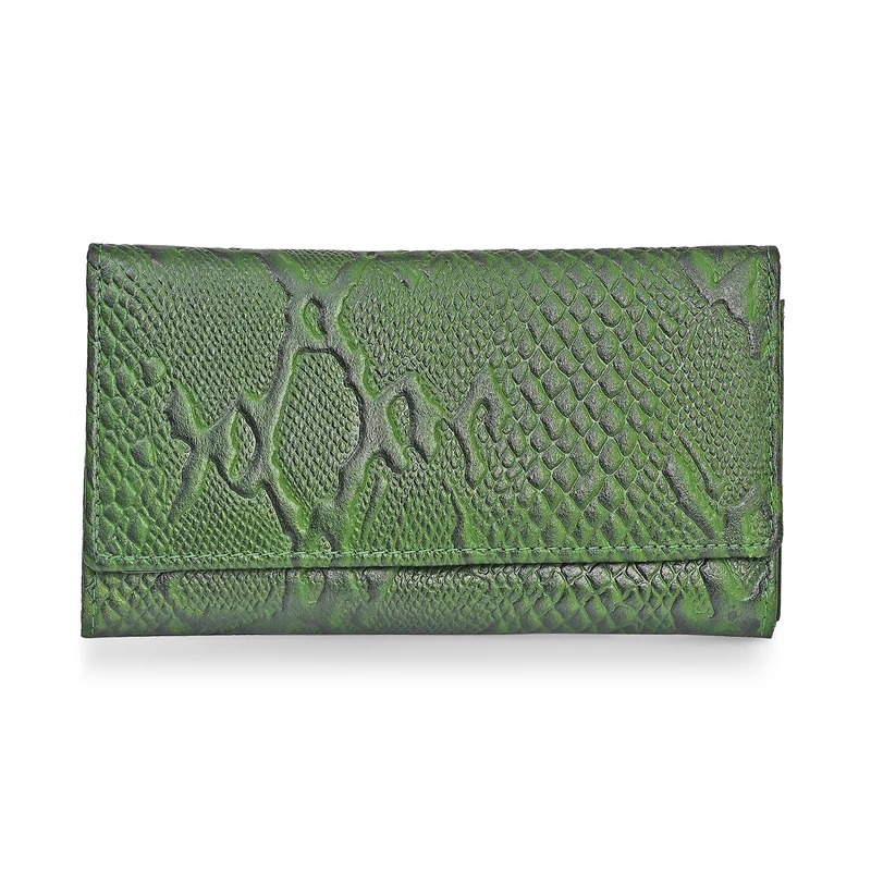 LA MAREY Geldbörse aus Leder mit RFID Schutz und Python Prägung, 18,4 x 10,2 cm, Cremeweiß