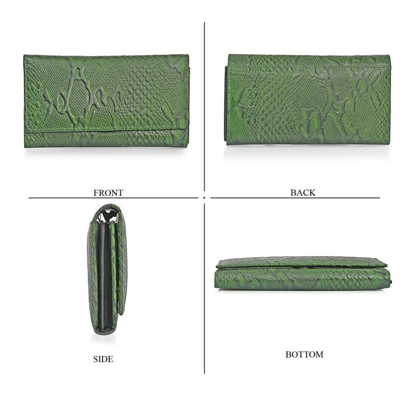 LA MAREY Geldbörse aus Leder mit RFID Schutz und Python Prägung, 18,4 x 10,2 cm, Cremeweiß