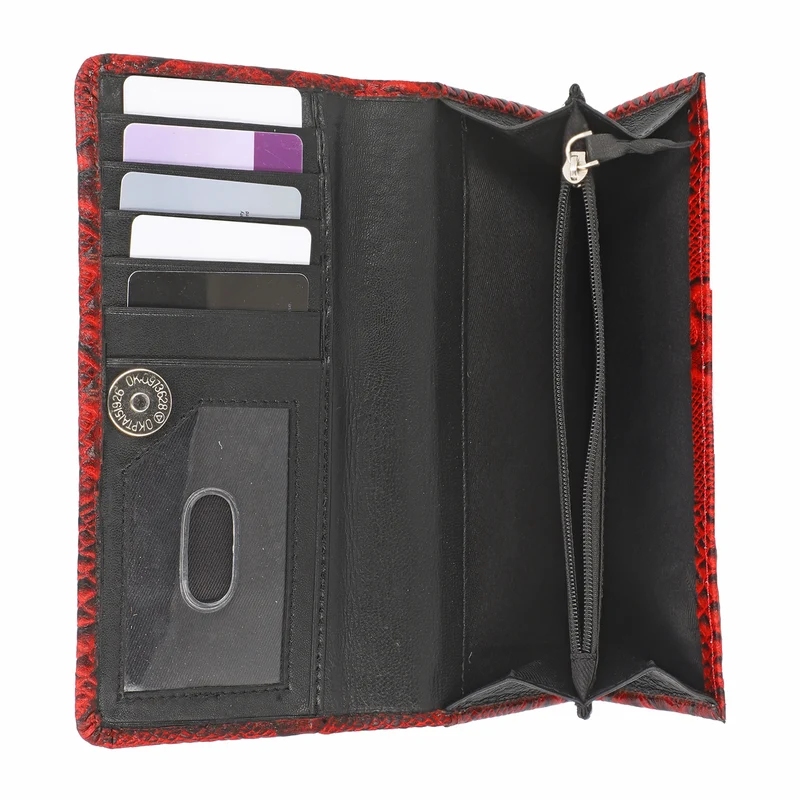 Geldbörse aus Leder mit RFID Schutz und Python Prägung, 18,4 x 10,2 cm, Rot