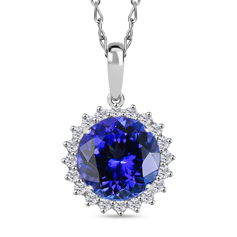 Rhapsody AAAA Tansanit, Weißer Diamant AGI zertifiziert Schmuckset (10-15 Werktage Lieferzeit) ca. 50 cm 950 Platin ca. 1.69 ct