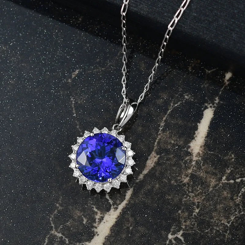 Rhapsody AAAA Tansanit, Weißer Diamant AGI zertifiziert Schmuckset (10-15 Werktage Lieferzeit) ca. 50 cm 950 Platin ca. 1.69 ct