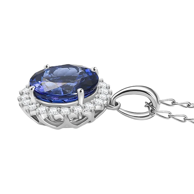 Rhapsody AAAA Tansanit, Weißer Diamant AGI zertifiziert Schmuckset (10-15 Werktage Lieferzeit) ca. 50 cm 950 Platin ca. 1.69 ct