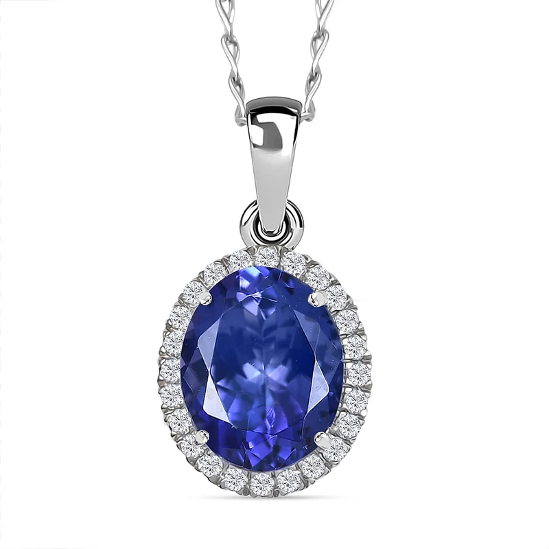 Rhapsody AAAA Tansanit, Weißer Diamant AGI zertifiziert Schmuckset (10-15 Werktage Lieferzeit) ca. 50 cm 950 Platin ca. 3.04 ct