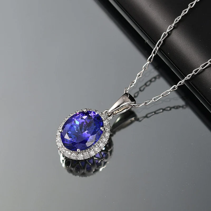 Rhapsody AAAA Tansanit, Weißer Diamant AGI zertifiziert Schmuckset (10-15 Werktage Lieferzeit) ca. 50 cm 950 Platin ca. 3.04 ct