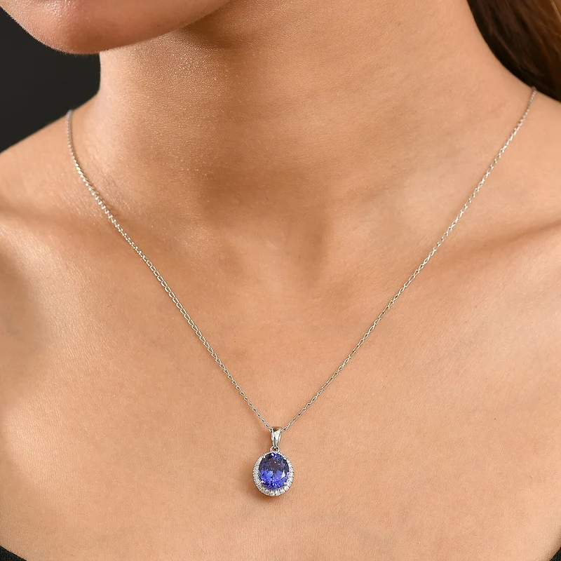 Rhapsody AAAA Tansanit, Weißer Diamant AGI zertifiziert Schmuckset (10-15 Werktage Lieferzeit) ca. 50 cm 950 Platin ca. 3.04 ct