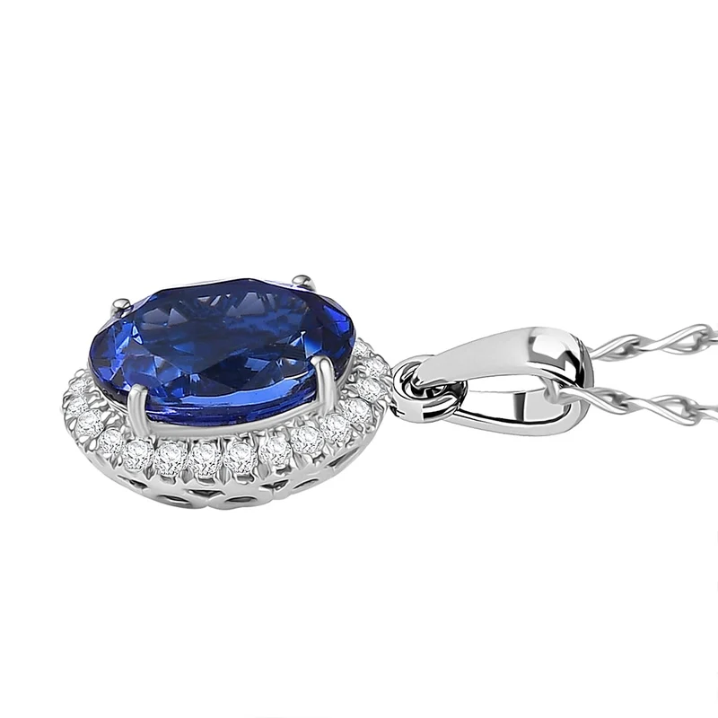Rhapsody AAAA Tansanit, Weißer Diamant AGI zertifiziert Schmuckset (10-15 Werktage Lieferzeit) ca. 50 cm 950 Platin ca. 3.04 ct