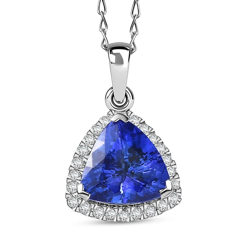 Rhapsody AAAA Tansanit, Weißer Diamant AGI zertifiziert Schmuckset (5-10 Werktage Lieferzeit) ca. 50 cm 950 Platin ca. 3.17 ct