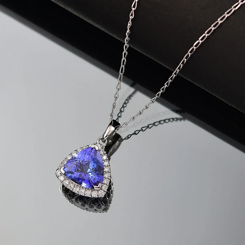 Rhapsody AAAA Tansanit, Weißer Diamant AGI zertifiziert Schmuckset (5-10 Werktage Lieferzeit) ca. 50 cm 950 Platin ca. 3.17 ct