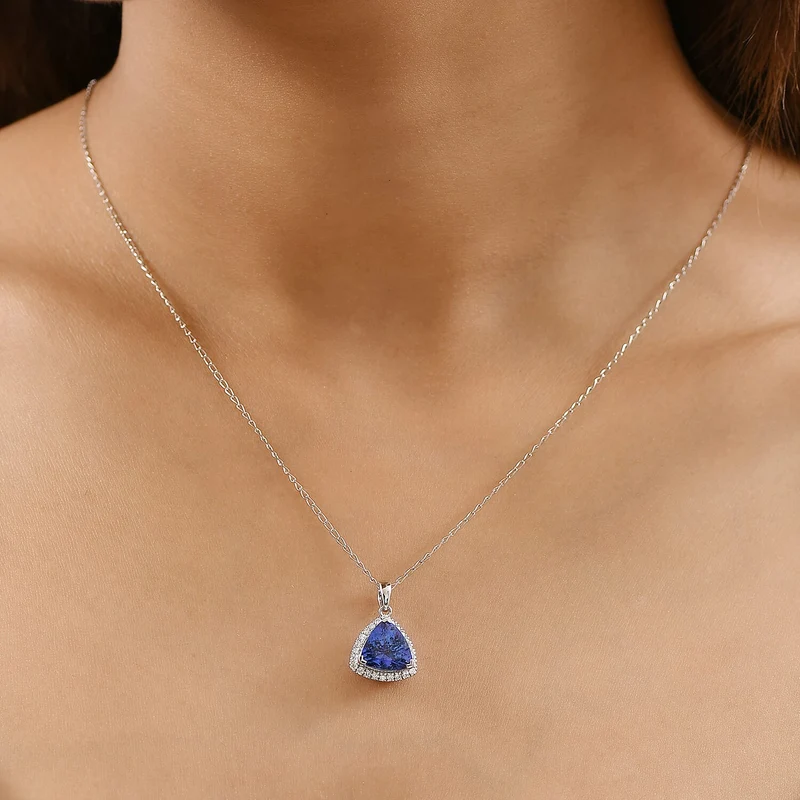 Rhapsody AAAA Tansanit, Weißer Diamant AGI zertifiziert Schmuckset (5-10 Werktage Lieferzeit) ca. 50 cm 950 Platin ca. 3.17 ct