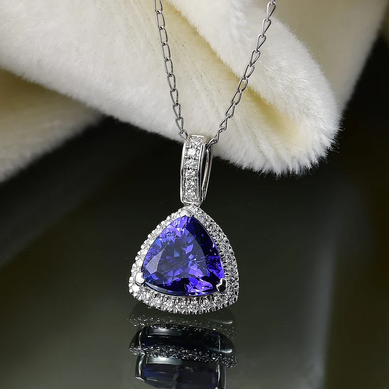 Rhapsody AAAA Tansanit, Weißer Diamant AGI zertifiziert Schmuckset ca. 50 cm 950 Platin ca. 3.91 ct (9-14 Werktage Lieferzeit)