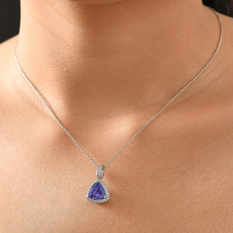 Rhapsody AAAA Tansanit, Weißer Diamant AGI zertifiziert Schmuckset ca. 50 cm 950 Platin ca. 3.91 ct (9-14 Werktage Lieferzeit)