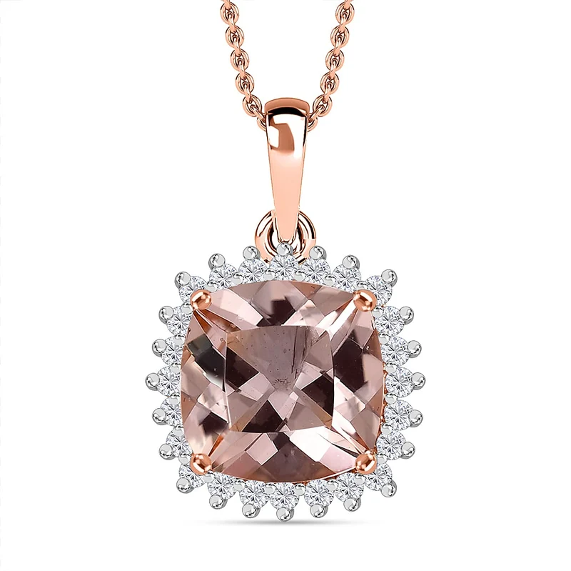 LUXORO AAA Morganit, Weißer Diamant AGI zertifiziert Schmuckset (10-15 Werktage Lieferzeit) ca. 50 cm 417 Gold ca. 4.05 ct